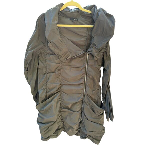 SUN KIM Sydney Parachute Ruched Lightweight Jacket L Gray Zipper Accent Goth - Picture 1 of 8